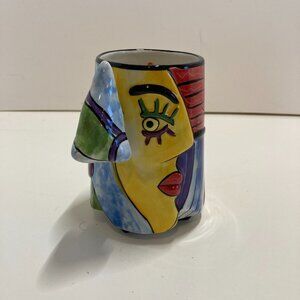 Muzeum Picasso Inspired Face Mug Planter Large Nose Abstract Hand Painted 12oz